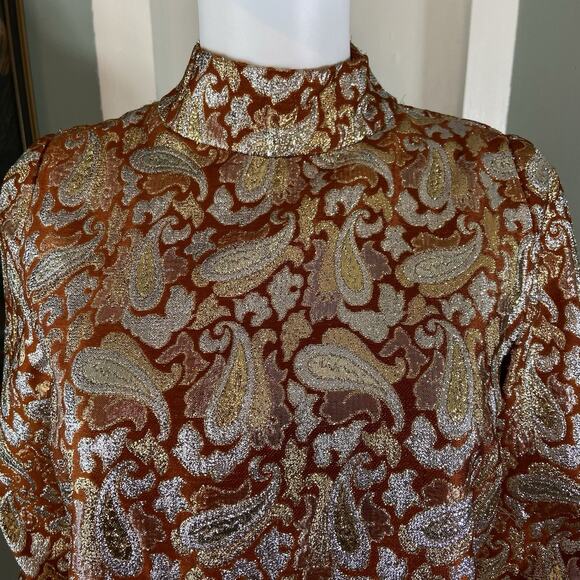 Vintage 60s Romantica Victor Costa Metallic Brocade Paisley Mini Shift Dress - Picture 3 of 11